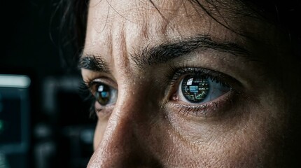 Naklejka premium Close-up portrait of intense gaze with dramatic lighting and emotional expression