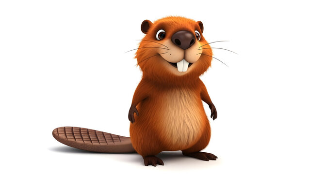 Friendly Cartoon Beaver Character Isolated on White