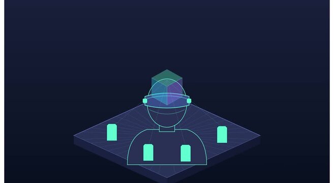Isometric vr headset user interface hologram animation