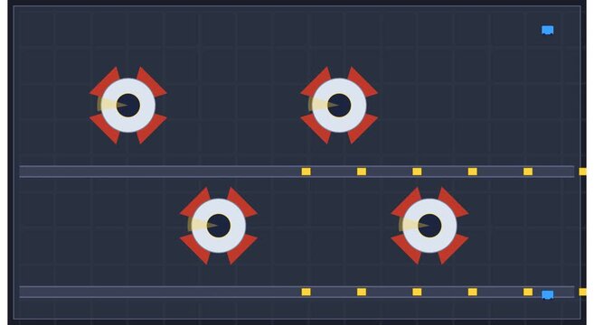 2 d retro arcade game level with rotating obstacles animation