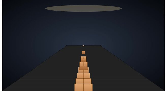 Abstract 3 d stack of boxes rising in dark minimalist animation