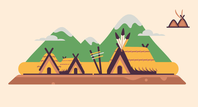 Colorful illustration of teepees in a row.