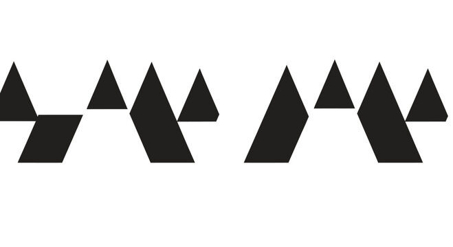 Abstract arrangement of black triangles and parallelograms on white