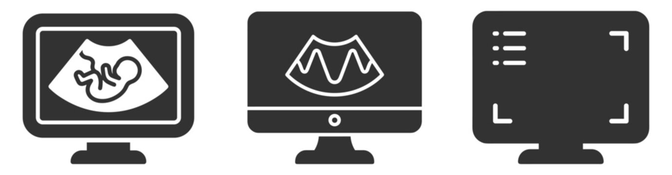 ultrasound icons set for prenatal medical imaging and diagnostic use on transparent background