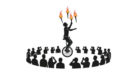 Silhouette of circus performer on unicycle. © Joko santoso