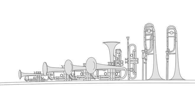Brass Musical Instruments in Line.
