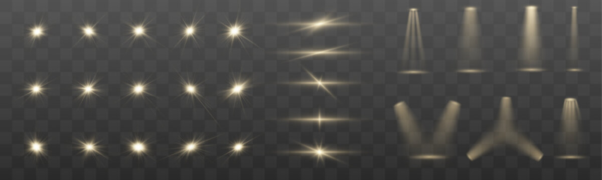 Glittering golden light streaks stretch horizontally across the canvas. Sparkle particles add magical effects. Vector background fits luxury and festive design.