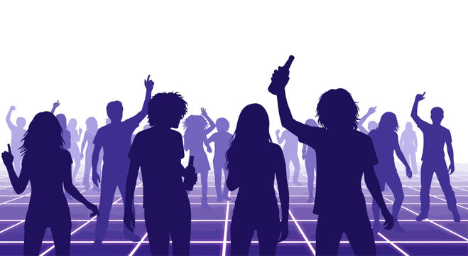 People dancing in a nightclub scene.