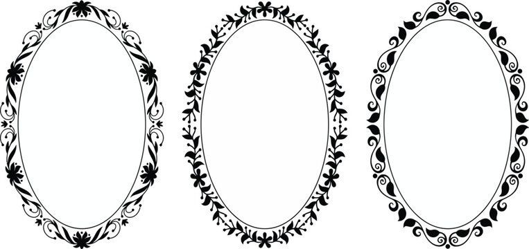 frame oval border baroque ornamental oval frame vector design set