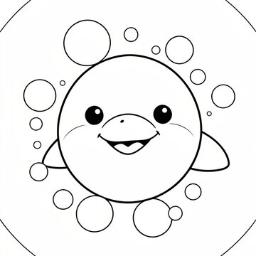 Cute Dolphin Face with Bubble Border