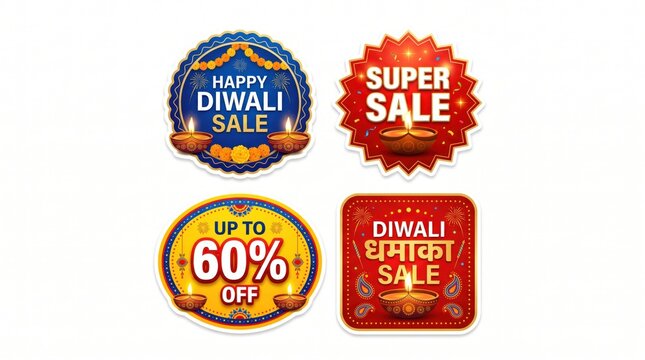 Discount labels for Diwali sale on white background