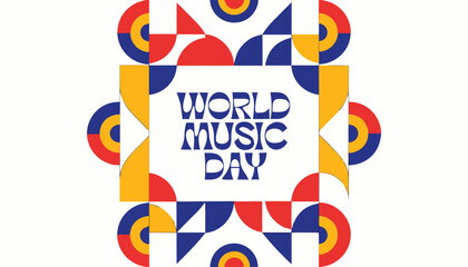 Obraz premium Vibrant world music day poster with colorful geometric abstract shapes