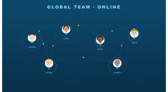 Global team connection network animated infographic animation