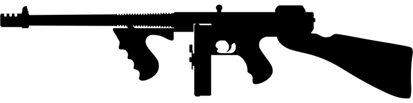 Thompson Tommy Gun Submachine Weapon Silhouette Vector Illustration