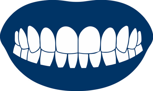 Human mouth with healthy white teeth and blue lips, dental care symbol.
