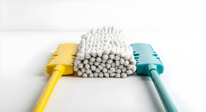 Close-up of microfiber mop components and cleaning accessories, demonstrating advanced floor care technology, sanitation efficiency, and modern household maintenance.
