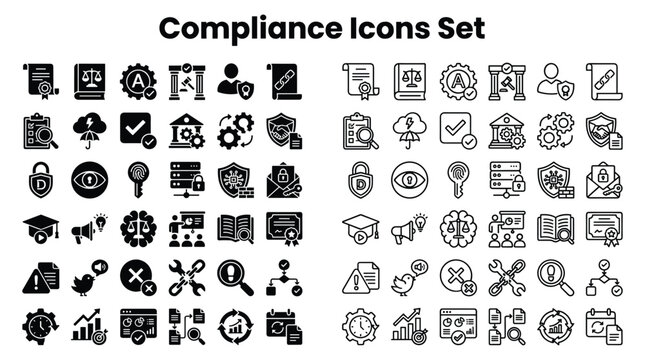 Compliance Icons Set Features Various Business Symbols and Objects