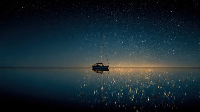 Sailboat Under Starry Night Sky