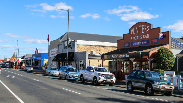 Thames, New Zealand - Mar 5, 2026: Pollen Street featuring retail and food businesses on the Coromandel Peninsula. Editorial Use Only.