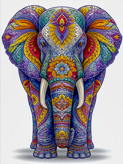 Obraz premium Intricate and Colorful Artistic Elephant Illustration with Detailed Mandala Patterns and Vibrant Bohemian Tribal Style
