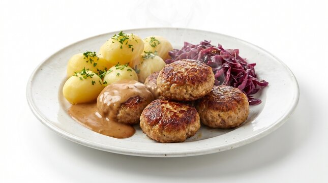Danish frikadeller meat patties on white plate