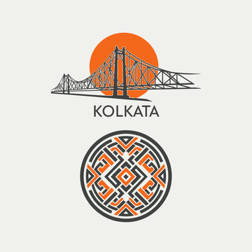 Vibrant Kolkata Iconography with Bridge and Kolovrat Symbol.