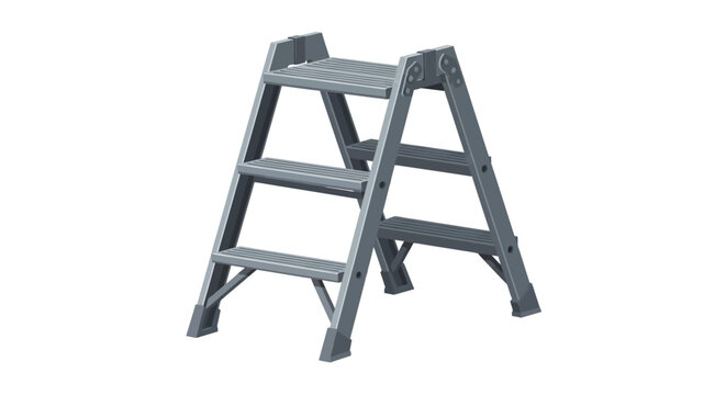 Gray plastic folding step stool three step portable small ladder isolated on white background