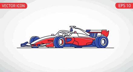 Obraz premium Modern Formula 1 Racing Car Icon, Red White Blue Speed Vehicle