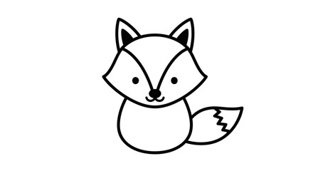 Fototapeta premium Cute cartoon fox illustration, simple black and white line art drawing of a fox.