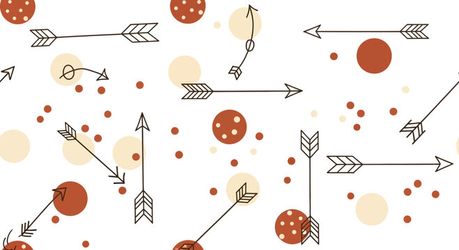 Seamless pattern featuring arrows and circles for a trendy bohemian design with a modern touch