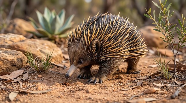 A Spiky Short Beaked Echidna Forages For Food In The Australian Outback