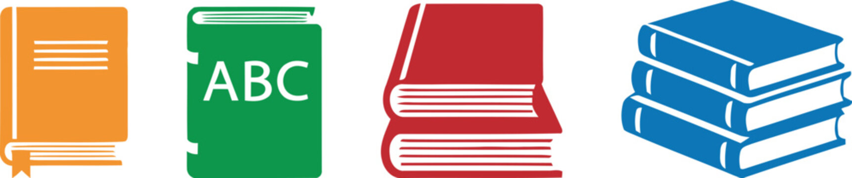 Book Icons Elements Collection. Set of four different colored book icons representing knowledge, education, and reading