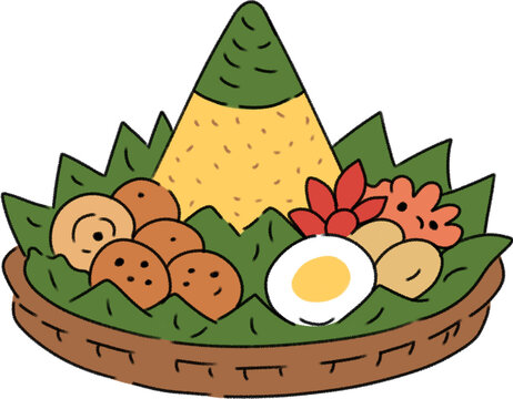 Traditional Indonesian nasi goreng dish served on banana leaf plate outdoors