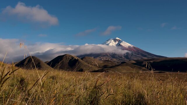 Sunny sunset over Cotopaxi Volcano and the Andean highlands of Ecuador