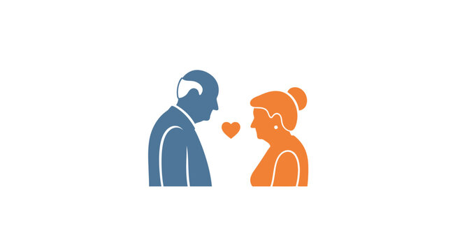 Icon illustration of an elderly couple in love with a heart symbol.