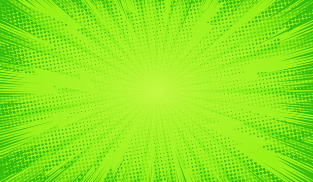 Comic background. Green background in pop art comics style. Cartoon thunder lightning. Game show. Funny book page. Fun dot  popart pattern for sale. Sunburst bubble. Starburst bg. Vector illustration