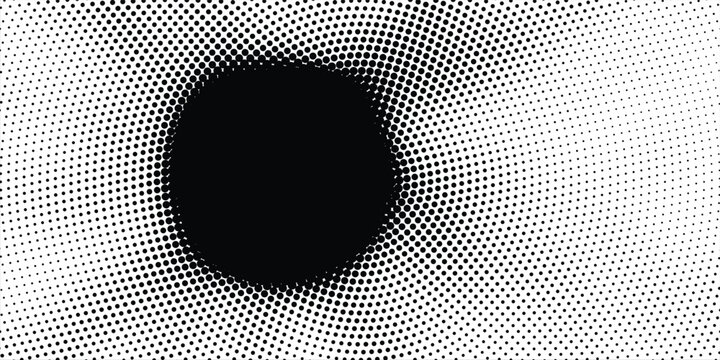 Halftone background. Monochrome abstract dotted gradient backdrop. Radial circles. Raster illustration