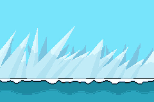 Pixel art ice spikes background for 2D games, retro 16-bit winter landscape