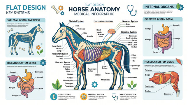 Flat Design Horse Anatomy Medical Infographic