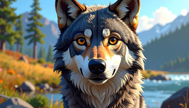 Close up wolf portrait nature