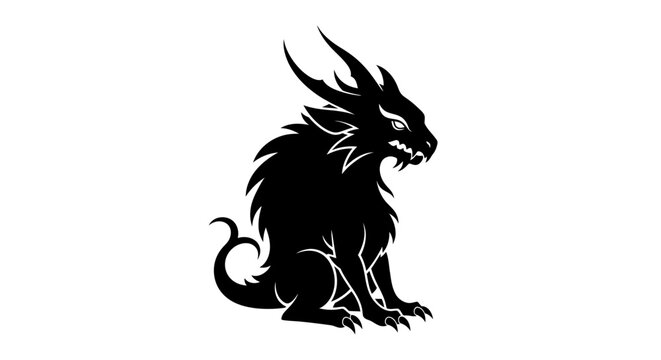 Black mythical dragon creature silhouette on white background