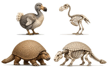 Vsai dodo and glyptodont creatures with skeletal anatomy © nonno9
