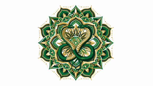 Dual cobras facing each other within lush floral mandala