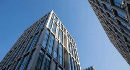 Obraz premium Modern Skyscraper Architecture Against Clear Blue Sky