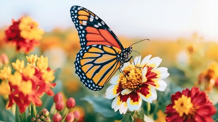 Obraz premium Butterfly landing softly on a bright blooming flower