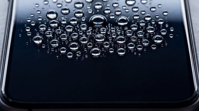 smartphone features, close-up of sapphire glass demonstrating water beads and oleophobic coating