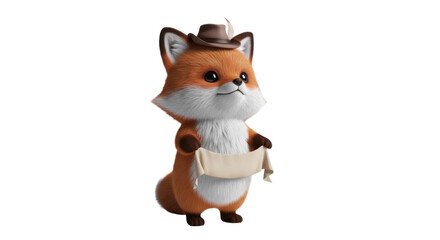 Naklejka premium Cute fox detective holding scroll