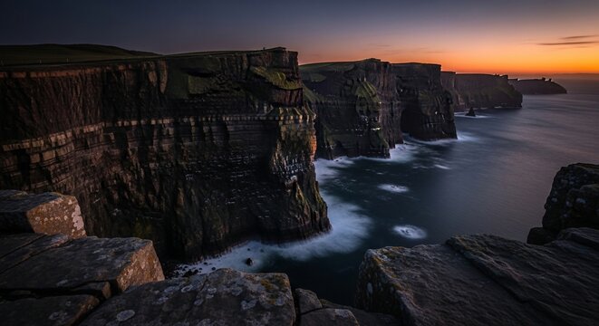 Coastal cliffs landscape sunset