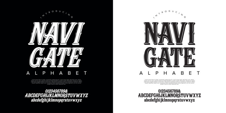 Navigate alphabet vector font bold condensed slab serif typeface letters for industrial branding