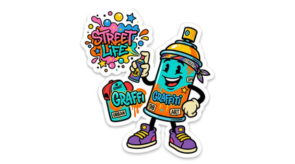 Graffiti Spray Can Character with Street Art Elements © asepta